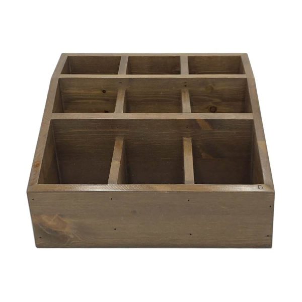 Rustic Brown Pine 3 tier 9 compartment cutlery & condiment holder front view Rustic Brown Pine 3 tier 9 compartment cutlery & condiment holder front view