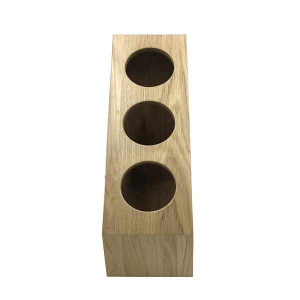 Oak 3-tier slanted cylindrical cutlery holder 390x160x420 front view Oak 3-tier slanted cylindrical cutlery holder 390x160x420 front view