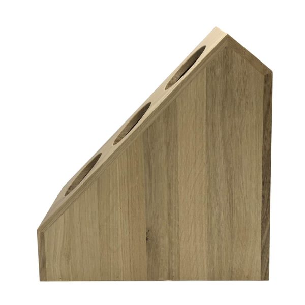 Oak 3-tier slanted cylindrical cutlery holder 390x160x420 side view Oak 3-tier slanted cylindrical cutlery holder 390x160x420 side view