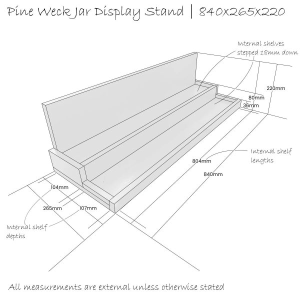 Pine Weck Jar Display Stand 840x265x220 schematic Pine Weck Jar Display Stand 840x265x220 schematic