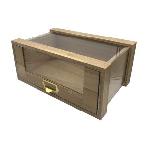 Single Oak Bread Bin with Viewing Panels & Ticket Handle 500x325x220