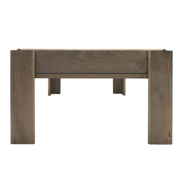 Rustic Brown Rustic Slatted Tray Riser with Curved Drop front 578x375x225 side view Rustic Brown Rustic Slatted Tray Riser with Curved Drop front 578x375x225 side view