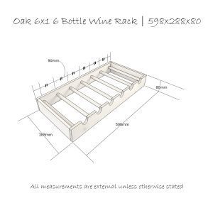 Oak 6x1 6 bottle wine rack 600x288x80 schematic