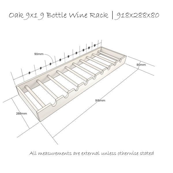 Oak 9x1 9 bottle wine rack 920x288x80 schematic Oak 9x1 9 bottle wine rack 920x288x80 schematic