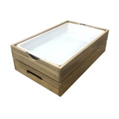 GN1/1 Gastronorm Oak Crate with integrated handle 560x353x175 with porcelain gastronorm