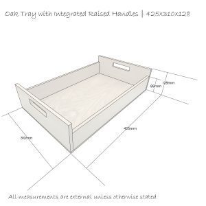 Oak Tray with Integrated Raised Handle 425x310x128 Schematic