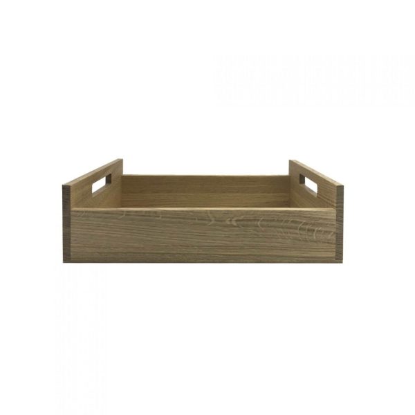 Oak Tray with Integrated Raised Handle 425x310x128 side view Oak Tray with Integrated Raised Handle 425x310x128 side view