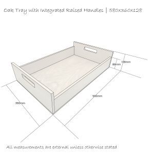 Oak Tray with Integrated Raised Handle 580x360x128 Schematic