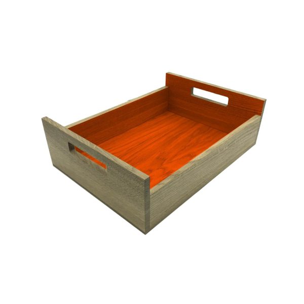Orange Colour Burst Oak Tray with Integrated Raised Handle 425x310x128