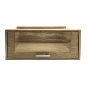 Single Oak & Acrylic Bread Bin with Oak & Acrylic Drawer and Brushed Steel T-Handle 550x350x230 front view