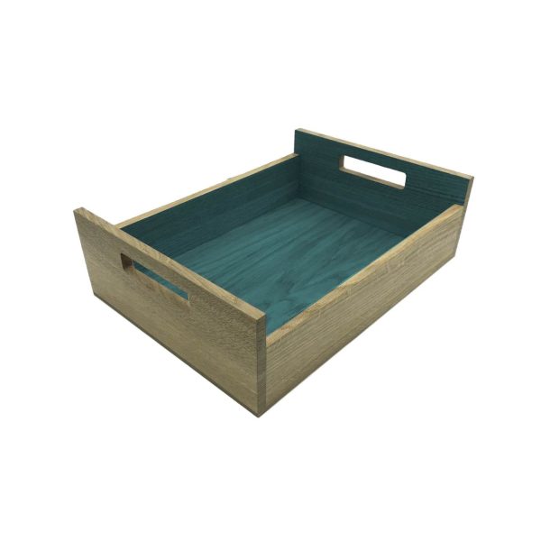 Turquoise Colour Burst Oak Tray with Integrated Raised Handle 425x310x128