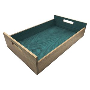 Turquoise Colour Burst Oak Tray with Integrated Raised Handle 580x360x128