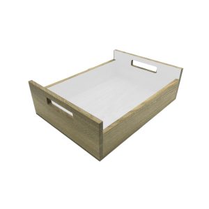 White Colour Burst Oak Tray with Integrated Raised Handle 425x310x128