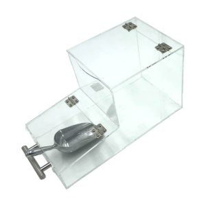 The Acrylic Dispenser Drawer with Brushed Steel T-Handle 340x168x195 fits in the triple oak & Acrylic Bread Bin Casing