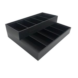 Plain Black Oak Partitioned Stacker Box 450x360x60 with smaller box stacked