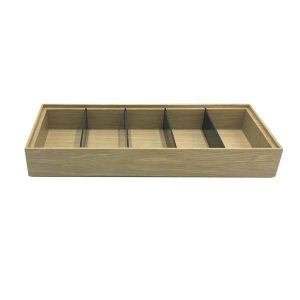 Plain Natural Oak Partitioned Stacker Box 450x179x60 side view