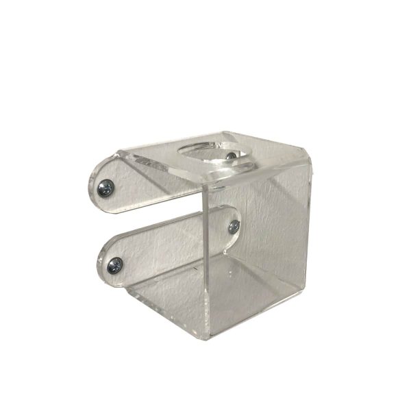 Clear Acrylic wall mounted bracket with 37mm hole 75x75x75 Clear Acrylic wall mounted bracket with 37mm hole 75x75x75