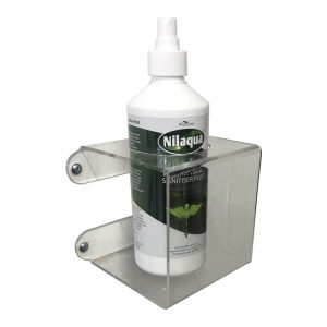Clear Acrylic wall mounted bracket with 70mm hole 110x110x110 with nilaqua bottle