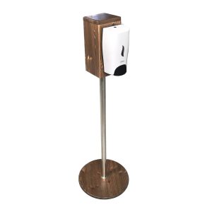 Rustic Brown Pine Freestanding Hand Sanitiser Pillar Dispenser Stand 1250x400D with dispenser