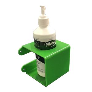 Green Acrylic wall mounted bracket with 70mm Round hole 110x110x110 with nilaqua bottle