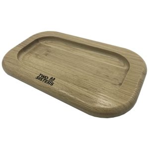 Oak rounded double coffee cup tray 25015018 angle view branded two sisters
