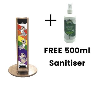 Nursery pine hands free freestanding hand sanitiser dispenser stand 623x400D with nilaqua brand and free bottle