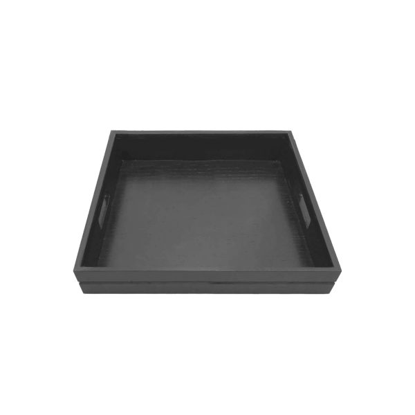 Ribbed Black Oak Handle Tray 700x700x40 side view Ribbed Black Oak Handle Tray 700x700x40 side view