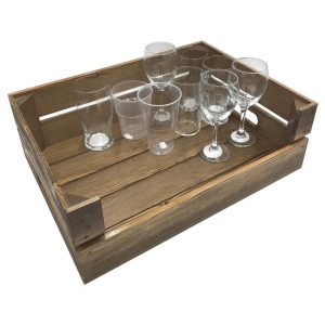 Rustic Beer Garden Drop Front Crate 500x370x165 without insert with glasses