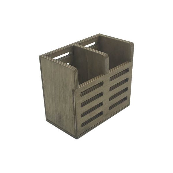 Rustic Brown Ply Slatted Double Cutlery Holder 150x83x130