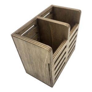 Rustic Brown Ply Slatted Double Cutlery Holder 150x83x130 detail