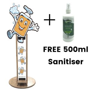 Soapy pine hands free sanitiser dispenser stand and free bottle