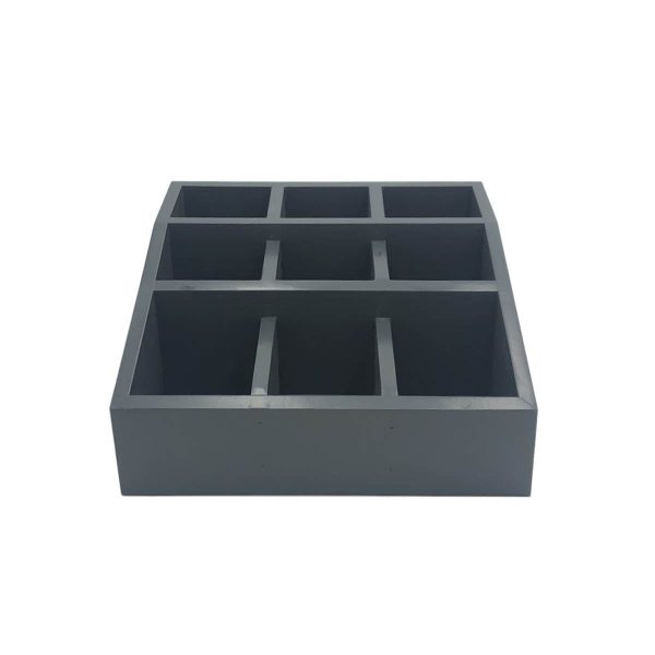 Amberley Grey Painted Pine 3 tier 9 compartment cutlery & condiment holder 305x305x140 front view Amberley Grey Painted Pine 3 tier 9 compartment cutlery & condiment holder 305x305x140 front view