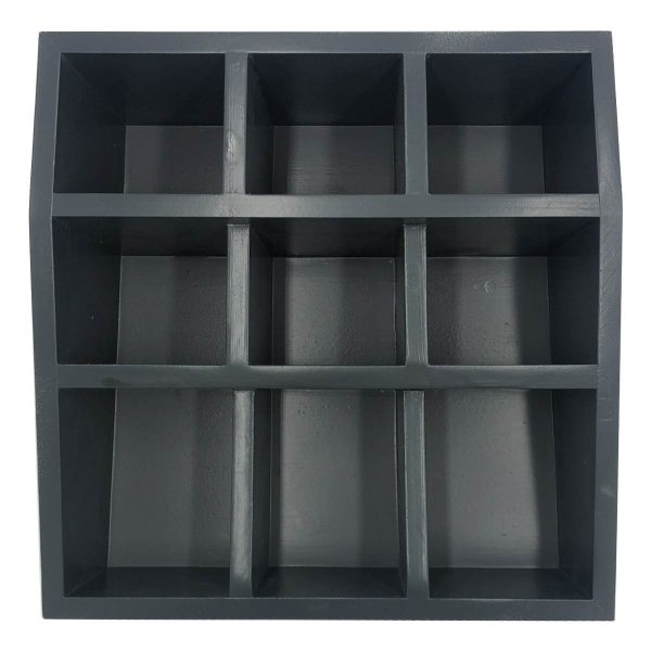 Amberley Grey Painted Pine 3 tier 9 compartment cutlery & condiment holder 305x305x140 plan view Amberley Grey Painted Pine 3 tier 9 compartment cutlery & condiment holder 305x305x140 plan view