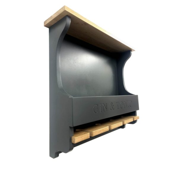 Gin and Tonic Amberley Grey Personalised Shaker Style Oak 4 Glass Drinks Rack 572x141x528 Gin and Tonic Amberley Grey Personalised Shaker Style Oak 4 Glass Drinks Rack 572x141x528