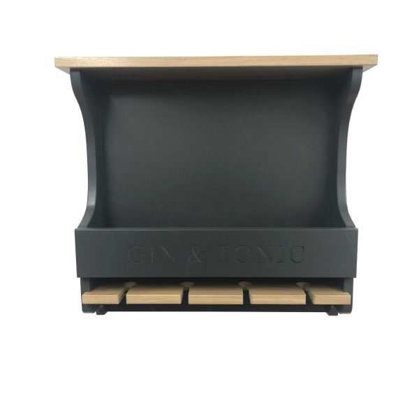 Gin and Tonic Amberley Grey Personalised Shaker Style Oak 4 Glass Drinks Rack 572x141x528 front view Gin and Tonic Amberley Grey Personalised Shaker Style Oak 4 Glass Drinks Rack 572x141x528 front view