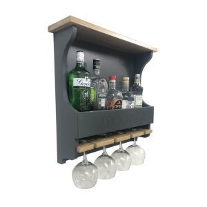 Gin and Tonic Amberley Grey Personalised Shaker Style Oak 4 Glass Drinks Rack 572x141x528 with bottles