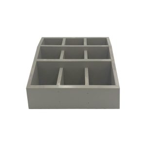 Gretton Grey Painted Pine 3 tier 9 compartment cutlery & condiment holder 305x305x140 Front view