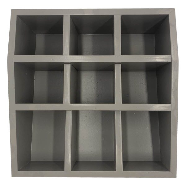 Gretton Grey Painted Pine 3 tier 9 compartment cutlery & condiment holder 305x305x140 plan view Gretton Grey Painted Pine 3 tier 9 compartment cutlery & condiment holder 305x305x140 plan view