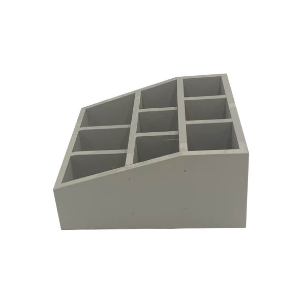 Gretton Grey Painted Pine 3 tier 9 compartment cutlery & condiment holder 305x305x140 side view Gretton Grey Painted Pine 3 tier 9 compartment cutlery & condiment holder 305x305x140 side view