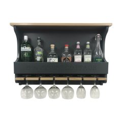 Hillcrest Cottage Amberley Grey Personalised Shaker Style Oak 6 Glass Drinks Rack 812x141x528 front view with bottles
