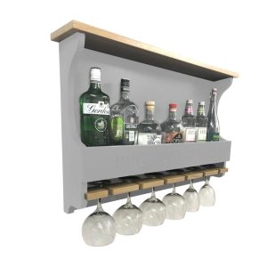 Hillcrest Cottage Gretton Grey Personalised Shaker Style Oak 6 Glass Drinks Rack 812x141x528 with bottles