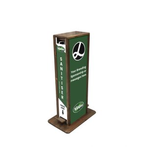 Nilaqua rustic brown pine hands free hand sanitiser double dispenser stand 560x350x1030