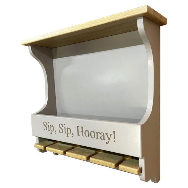 Sip Sip Hooray Gretton Grey Personalised Shaker Style Oak 4 Glass Drinks Rack 572x141x528 Sip Sip Hooray