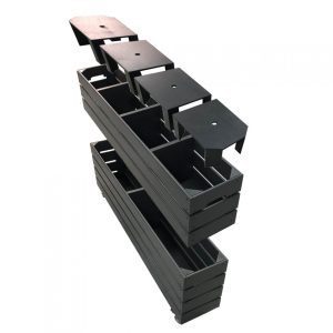 Amberley Grey Mobile Painted 4 Bin Impulse Merchandise Display Stand 1200x200x624 exploded