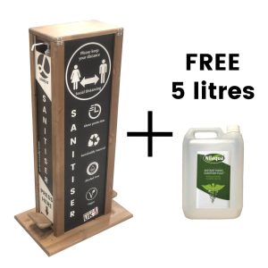 pine hands free hand sanitiser 5l double dispenser stand 528x350x1000 plus free 5 litres