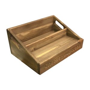 Rustic Brown Pine Bread Display stand with integrated handles 415x300x180