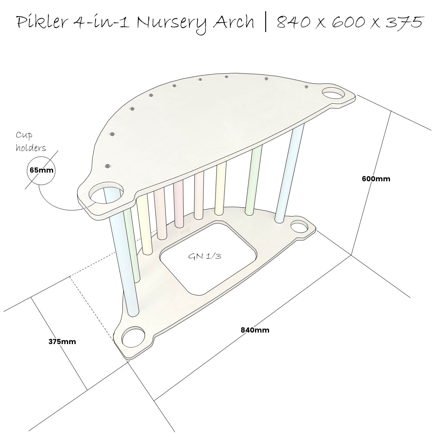 Nursery Pikler 4 in 1 Arch Schematic 840x600x375