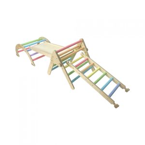 Nursery Ligneus PLAY Pikler Triangle Set Pastel Rainbow with ladder up