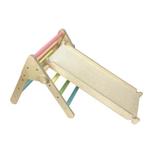 Nursery Ligneus Play Pikler Triangle Pastel Rainbow with slide