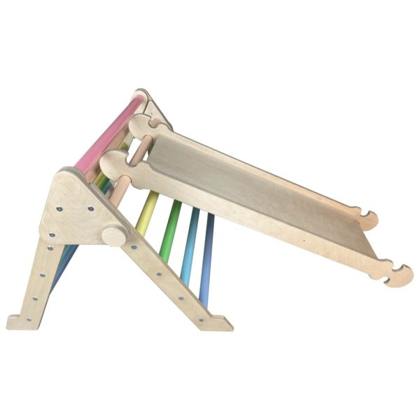 V2.0 Junior Ligneus Pikler Triangle Pastel rainbow and slide Junior Ligneus Pikler Triangle Pastel rainbow and slide